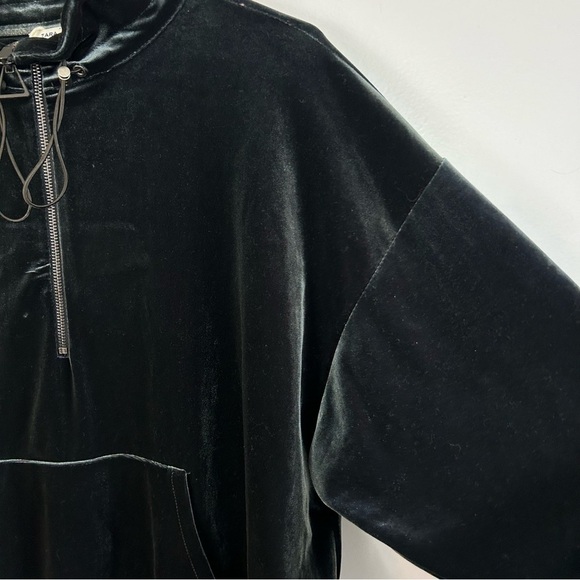 Zara Velvet/Velour Dark Emerald High Neck Track Jacket Pullover Size Med… - Picture 4 of 11